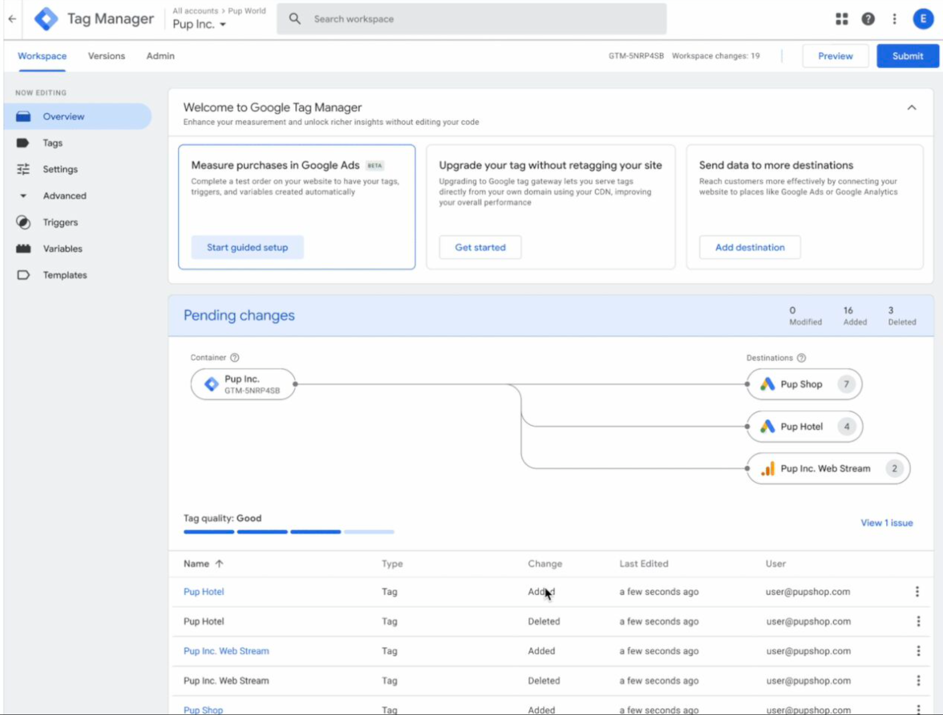 Vue Pending Changes après upgrade : sandbox dans le workspace